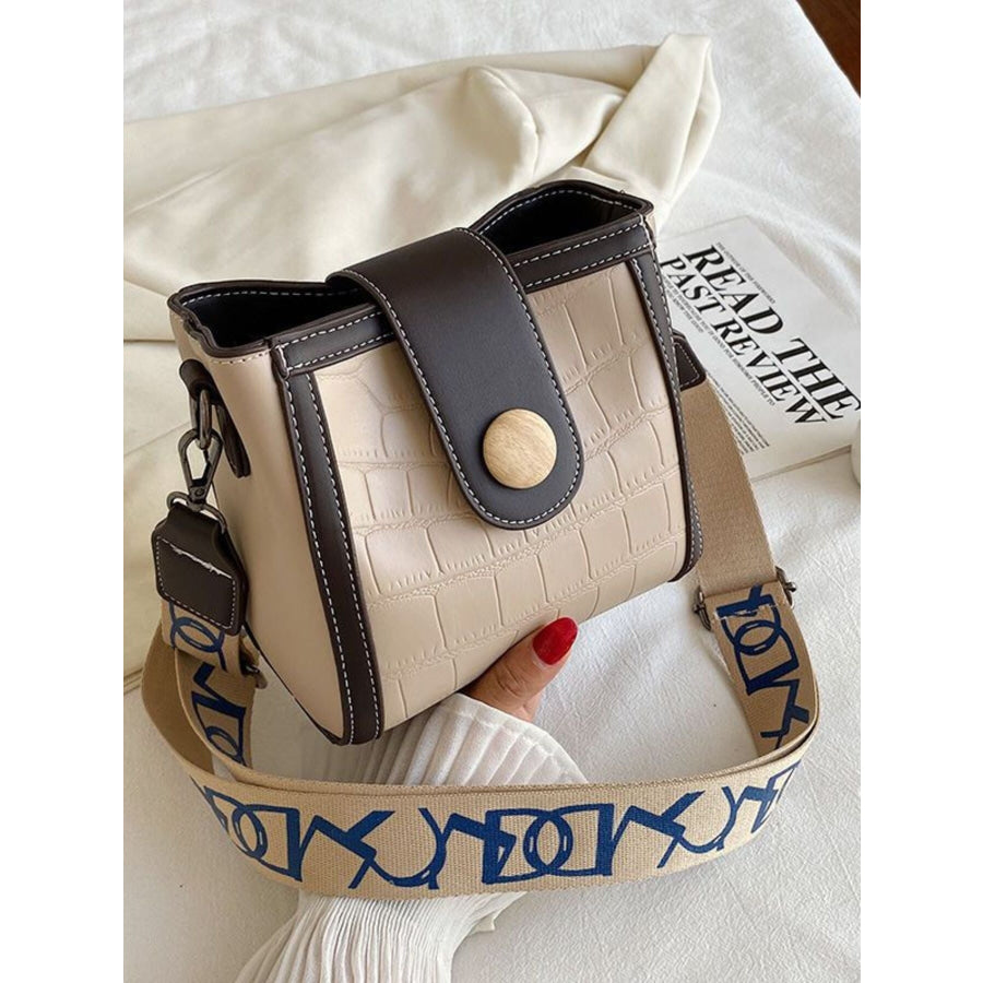 Crocodile Pattern Wide Strap Crossbody Bag Khaki / One Size Apparel and Accessories