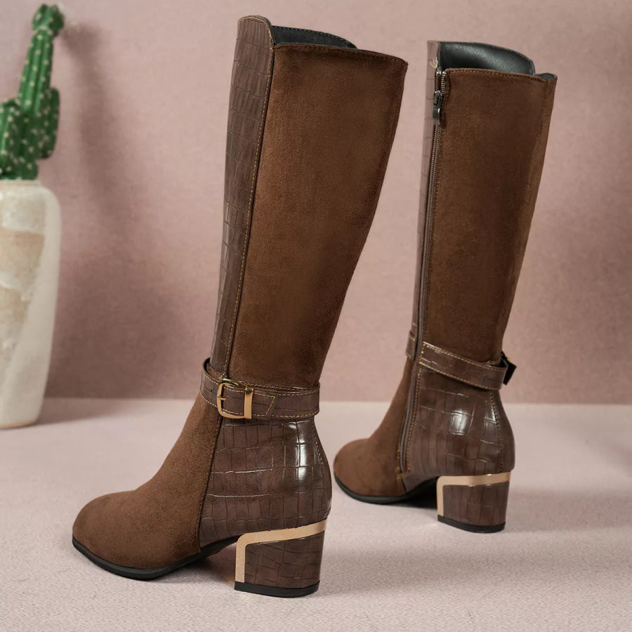 Crocodile Texture Knee-High Boots Apparel and Accessories