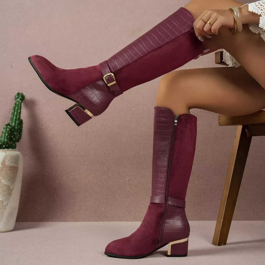 Crocodile Texture Knee-High Boots Apparel and Accessories