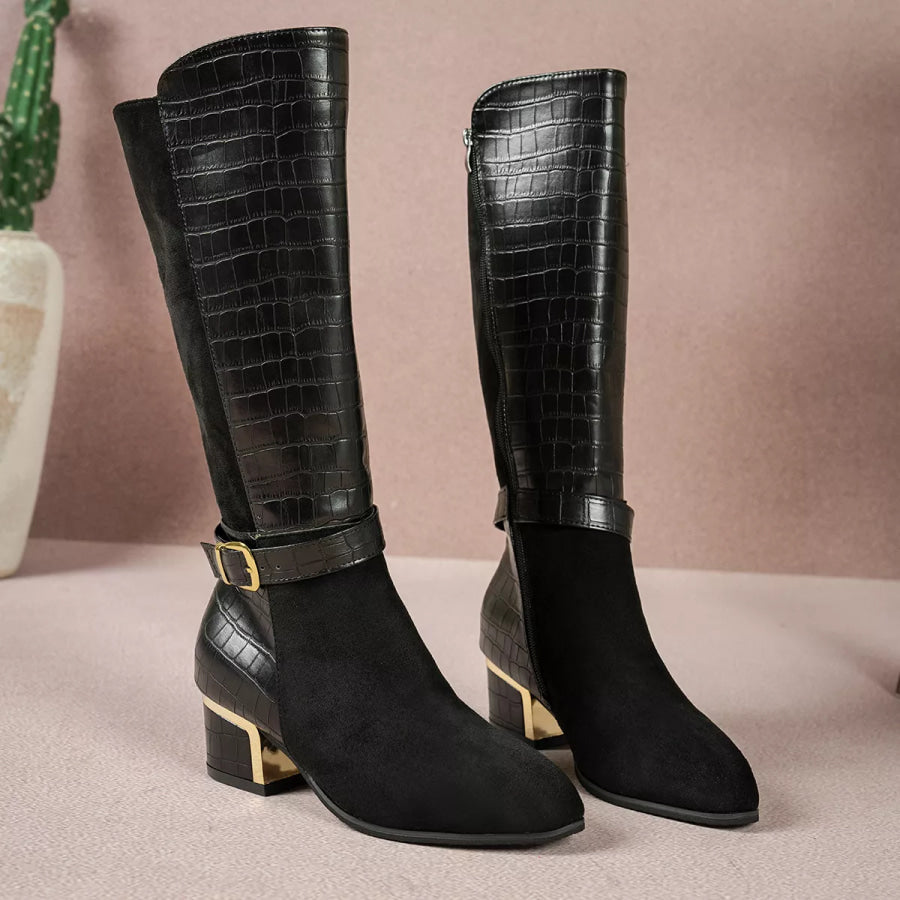 Crocodile Texture Knee-High Boots Apparel and Accessories