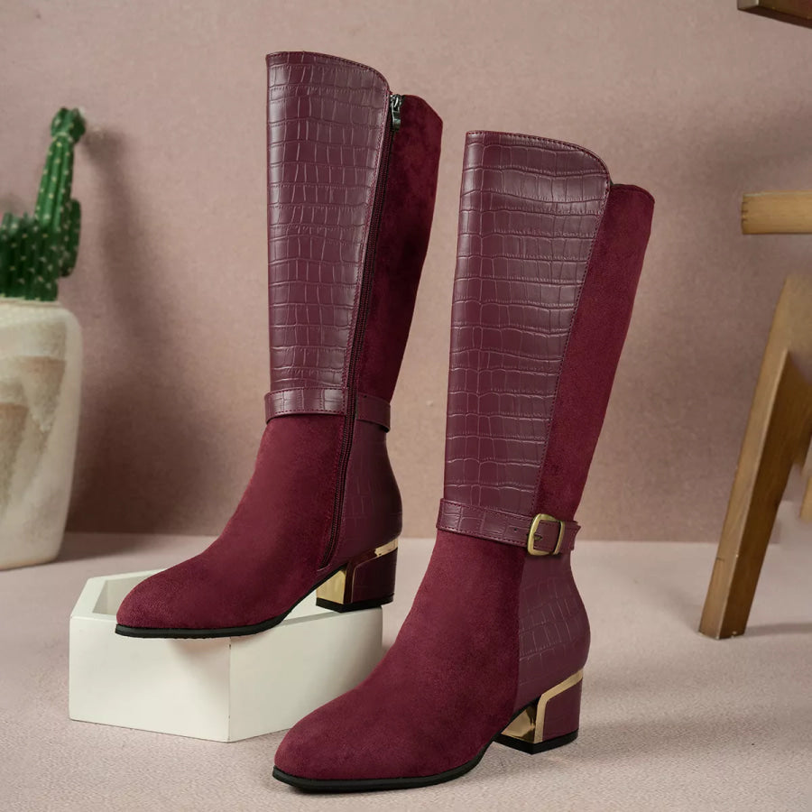 Crocodile Texture Knee-High Boots Apparel and Accessories