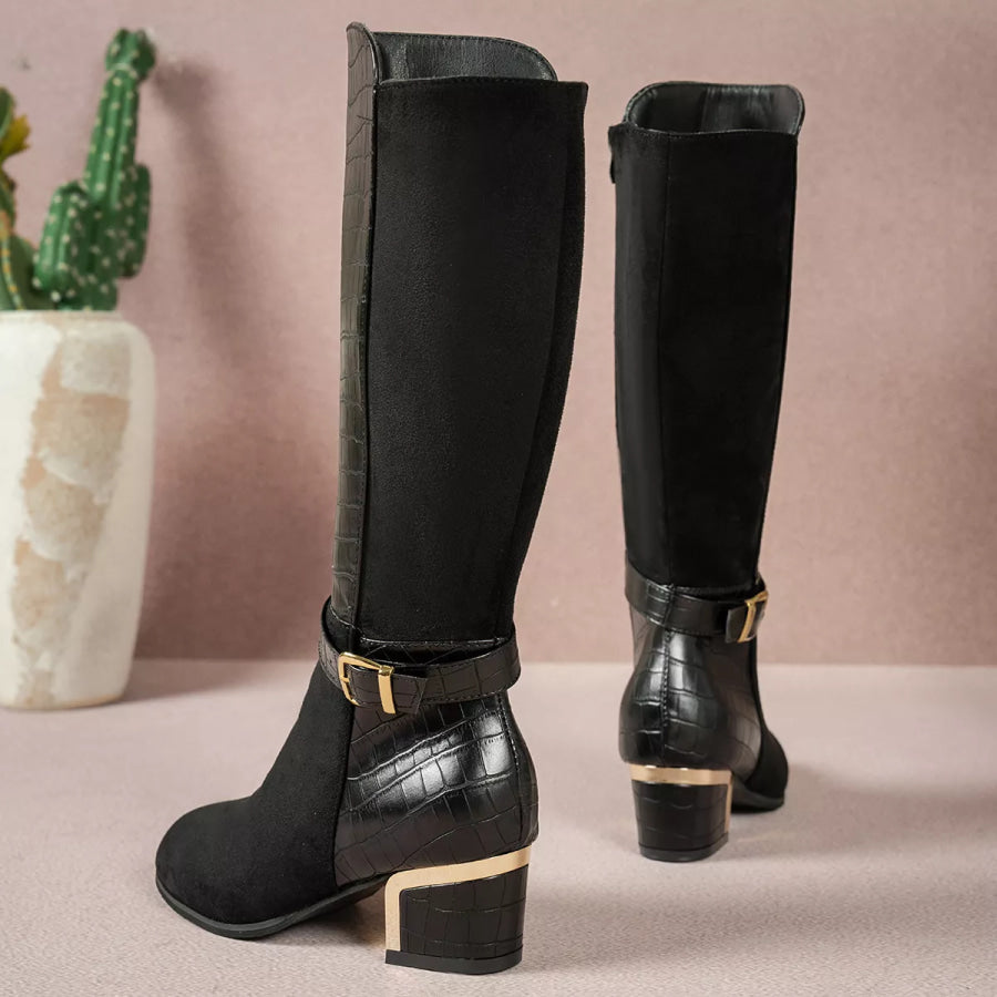 Crocodile Texture Knee-High Boots Apparel and Accessories