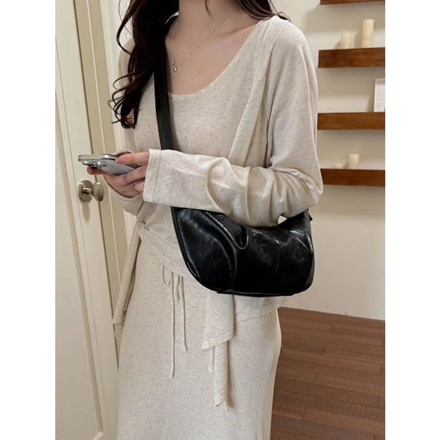Croissant Leather Shoulder Bag Black / onesize Apparel and Accessories
