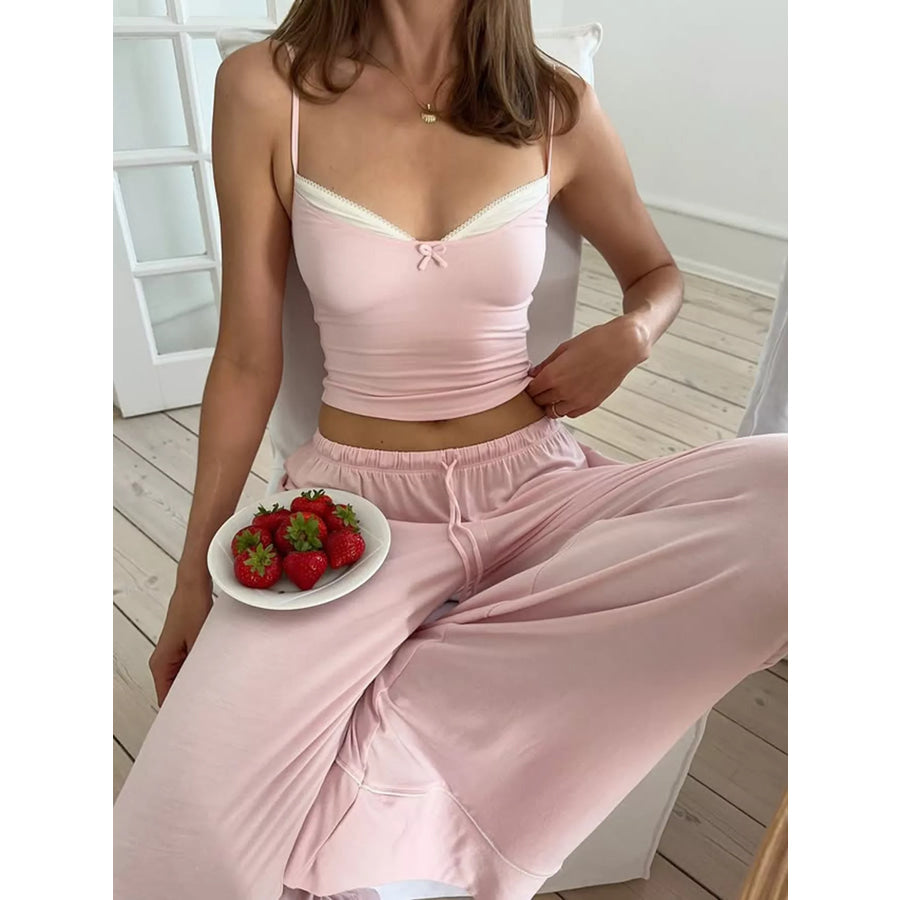 Crop Cami and Wide-Leg Pants Lounge Set Apparel Accessories
