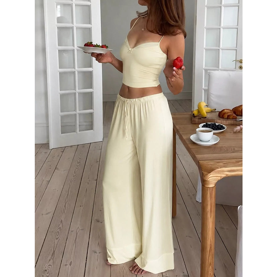 Crop Cami and Wide-Leg Pants Lounge Set Yellow / S Apparel Accessories