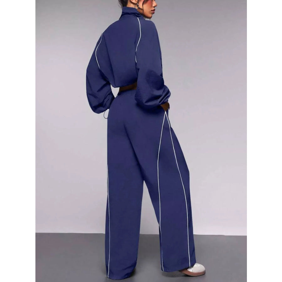 Crop Jacket and Wide-Leg Pants Set Apparel and Accessories