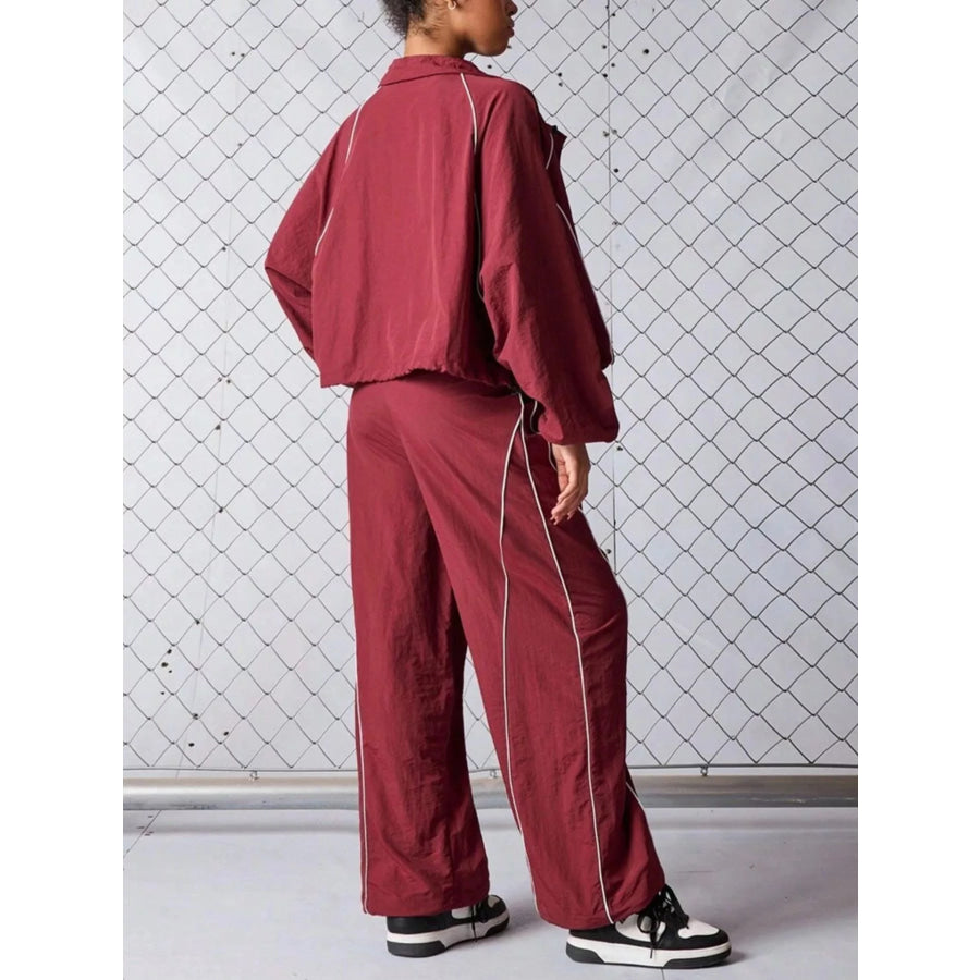 Crop Jacket and Wide-Leg Pants Set Apparel and Accessories