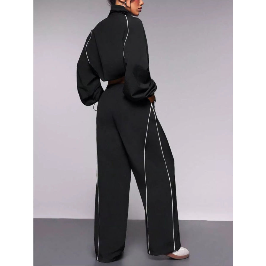 Crop Jacket and Wide-Leg Pants Set Apparel and Accessories