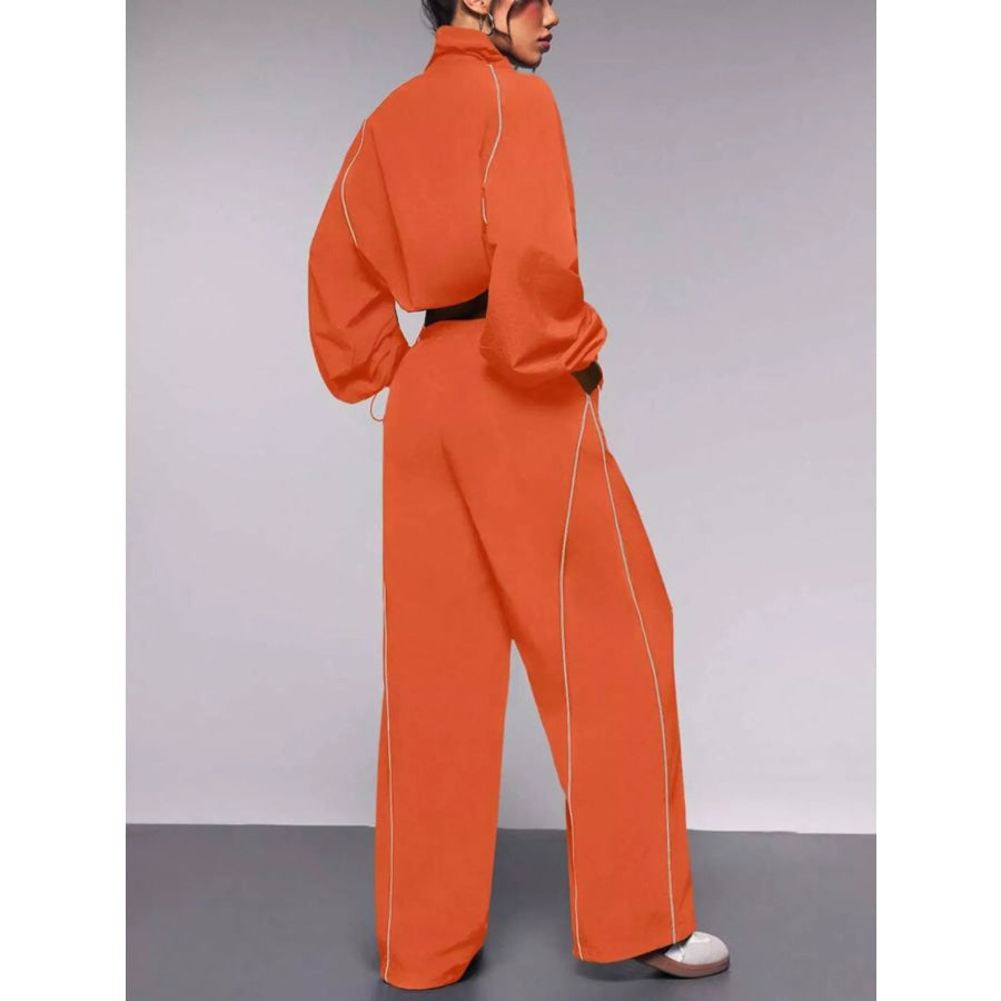 Crop Jacket and Wide-Leg Pants Set Apparel and Accessories