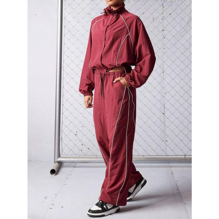 Crop Jacket and Wide-Leg Pants Set Apparel and Accessories
