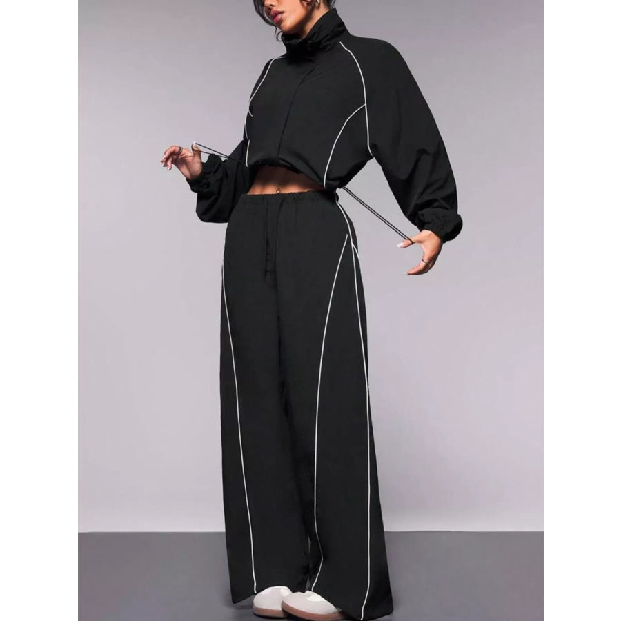 Crop Jacket and Wide-Leg Pants Set Black / S Apparel and Accessories