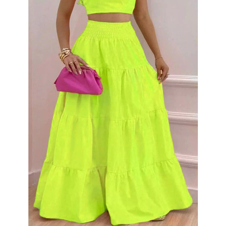 Crop Top and Tiered Maxi Skirt Set Apparel and Accessories