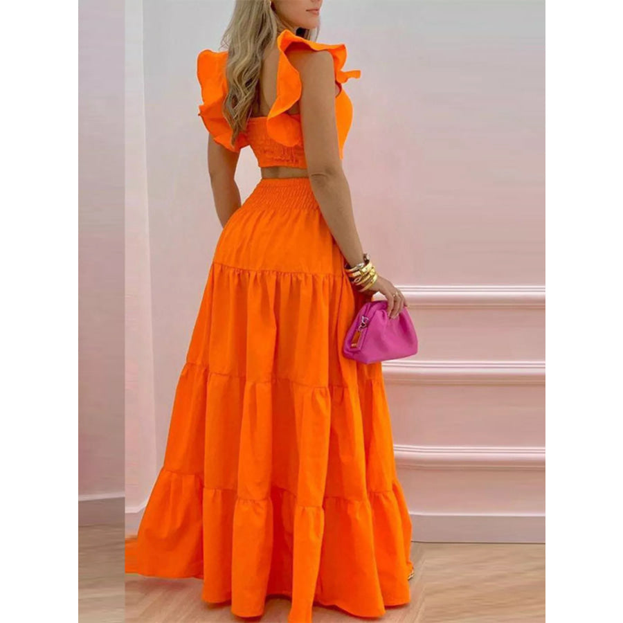 Crop Top and Tiered Maxi Skirt Set Apparel and Accessories