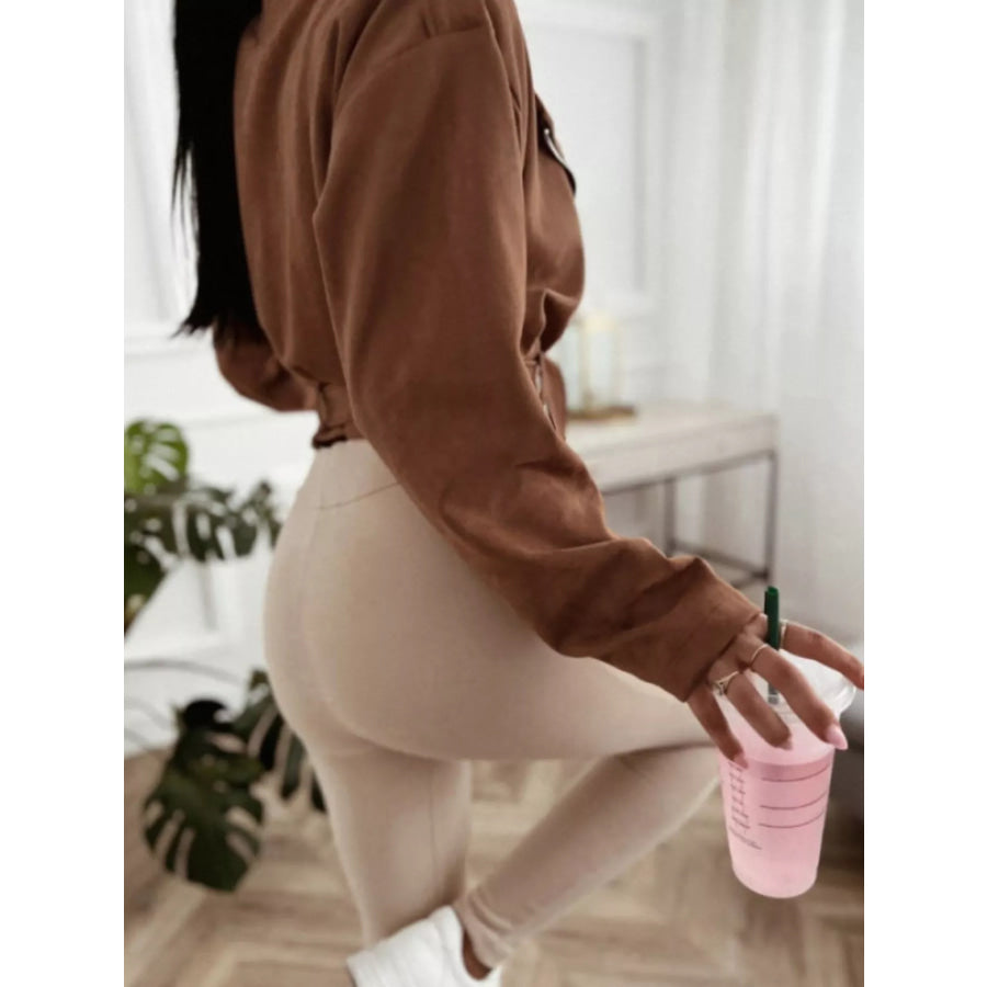 Cropped Biker Jacket with Belt Detail Apparel and Accessories