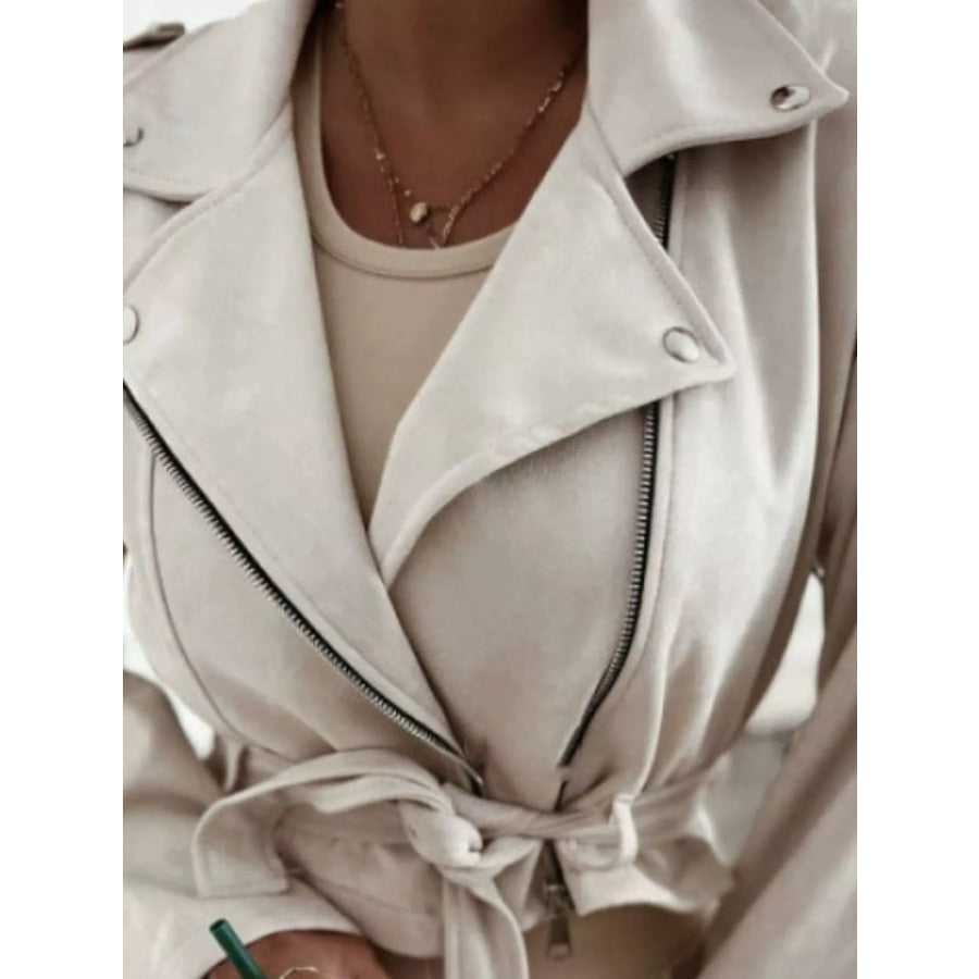 Cropped Biker Jacket with Belt Detail Apparel and Accessories