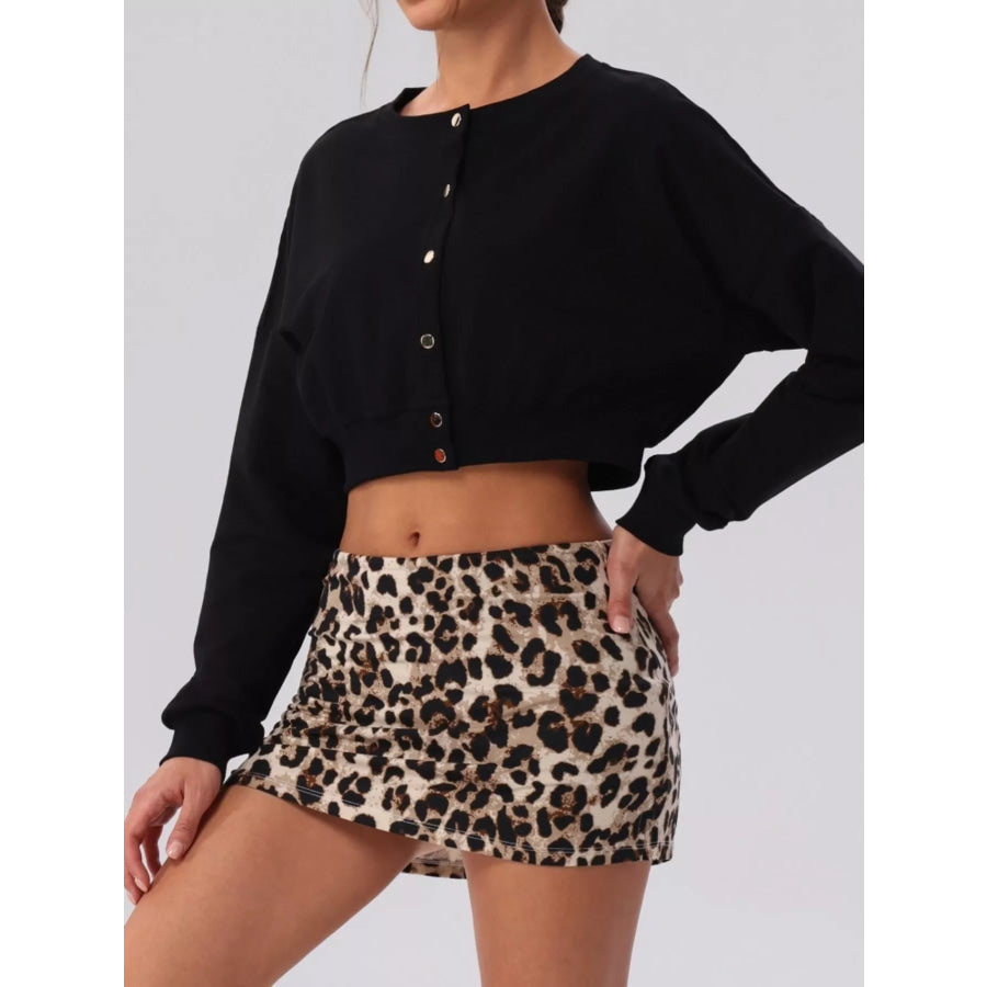 Cropped Button-Down Active Cardigan Black / S/4 Apparel and Accessories