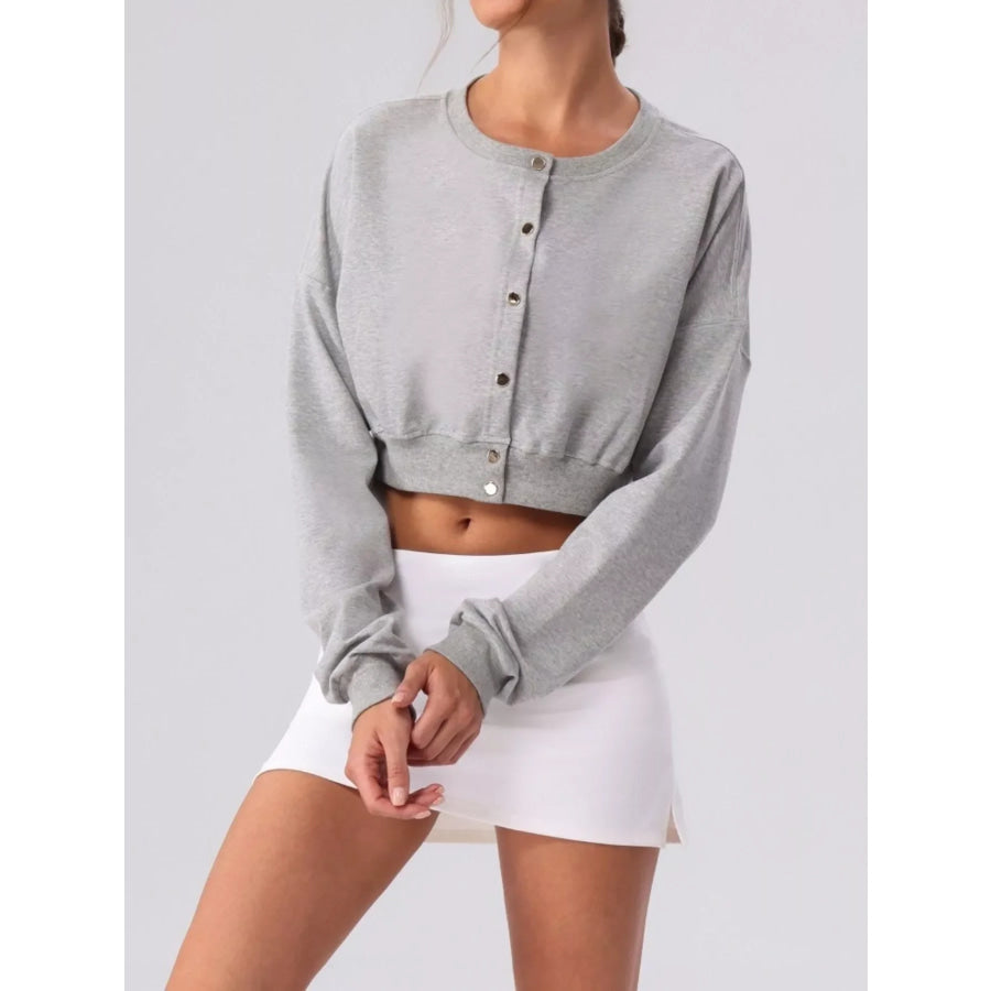 Cropped Button-Down Active Cardigan Grey / S/4 Apparel and Accessories