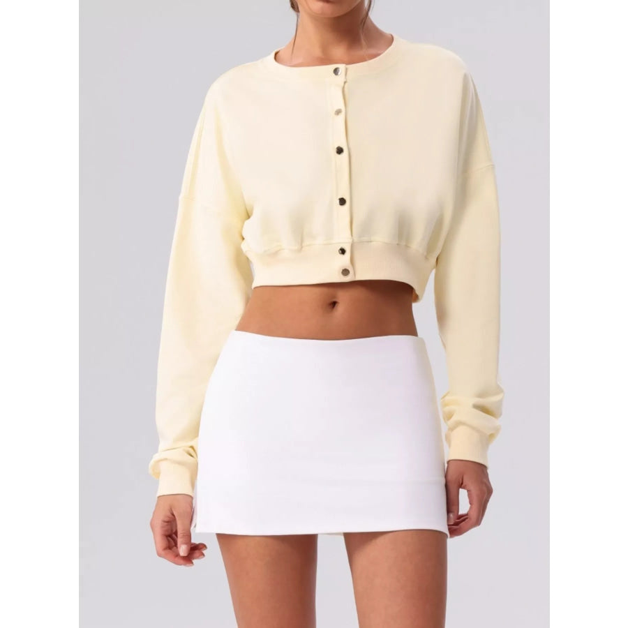 Cropped Button-Down Active Cardigan Light Yellow / S/4 Apparel and Accessories