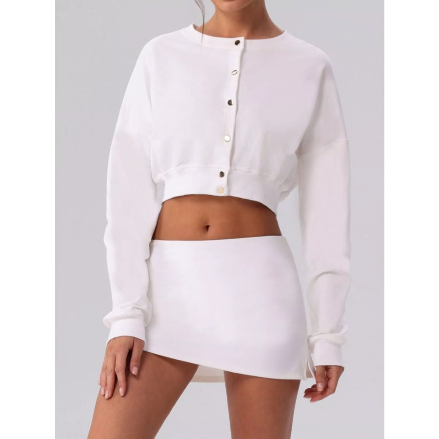 Cropped Button-Down Active Cardigan White / S/4 Apparel and Accessories