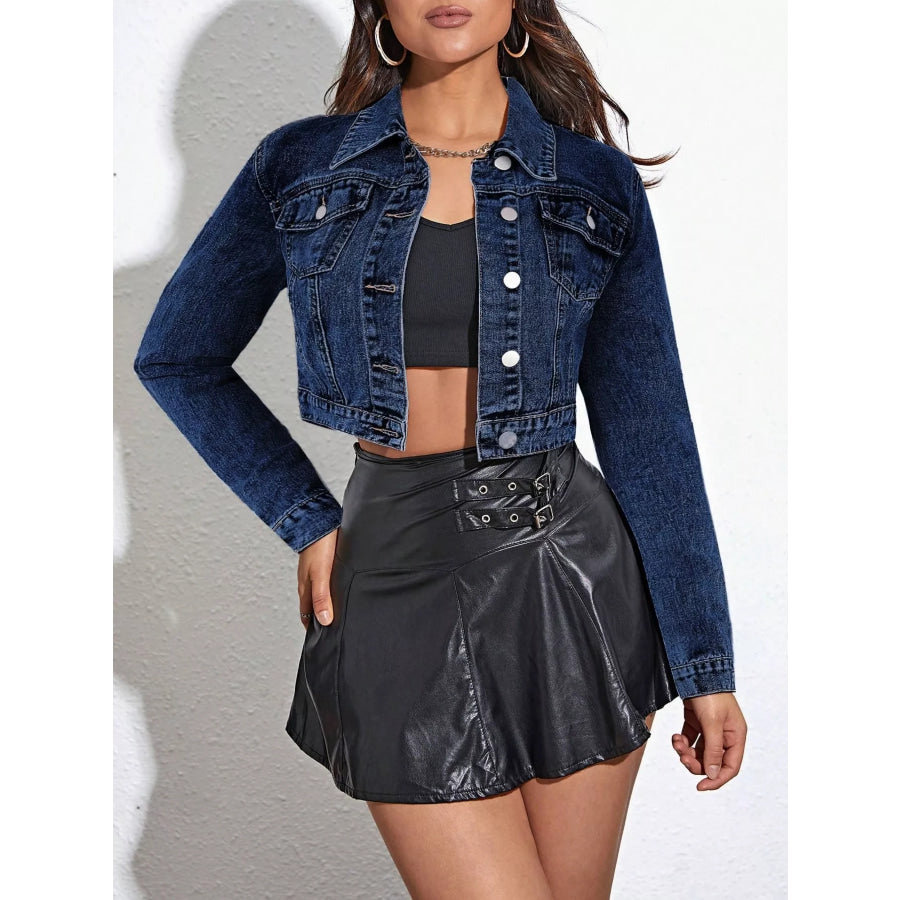 Cropped Button Up Denim Jacket Apparel and Accessories