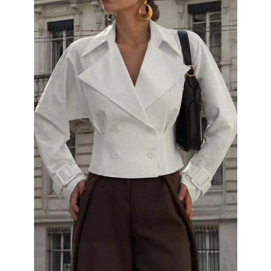 Cropped Double-Breasted Blazer White / S Apparel and Accessories