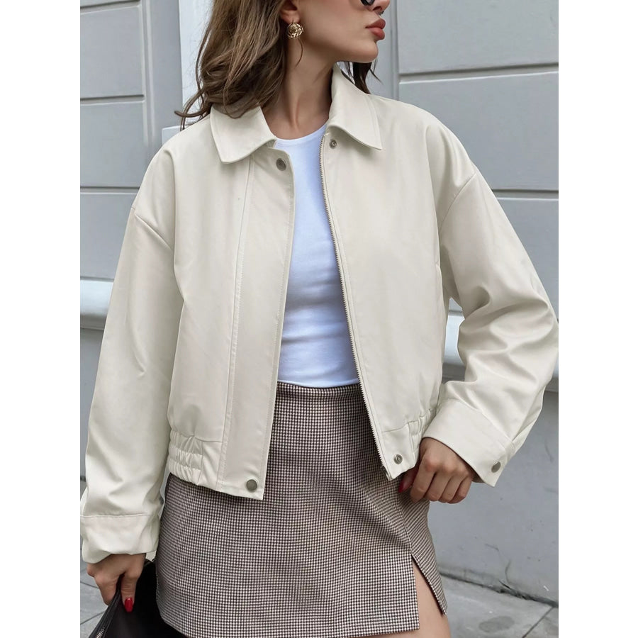 Cropped Faux Leather Jacket White / S Apparel and Accessories