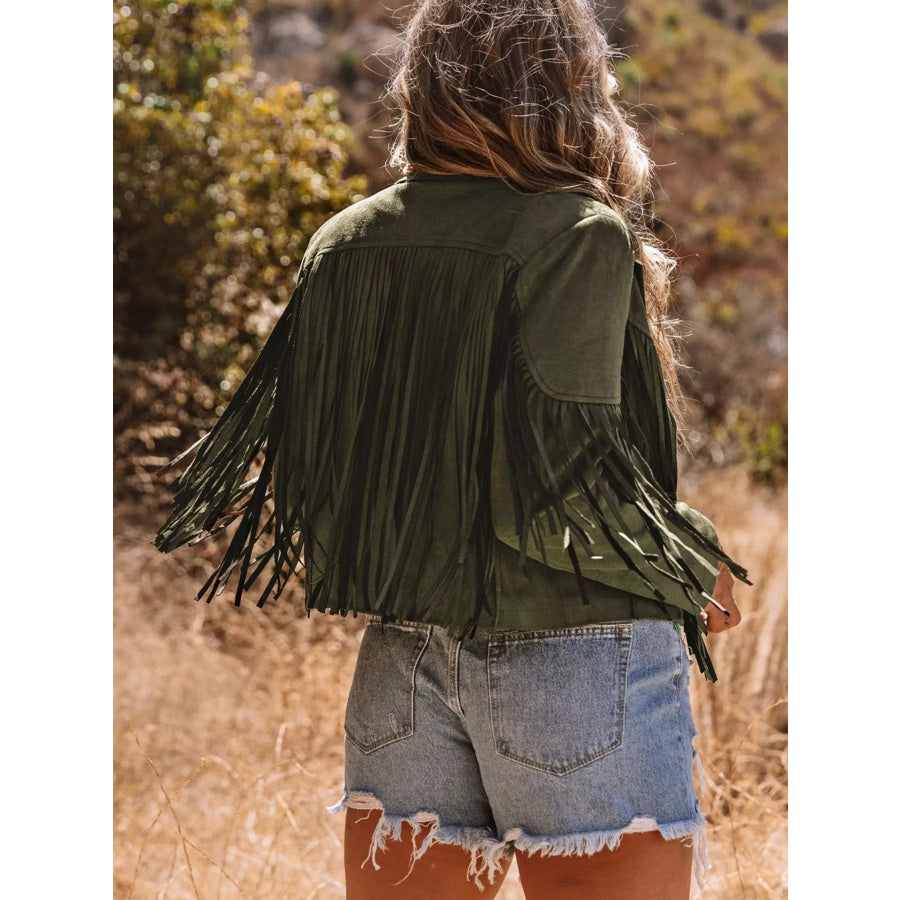 Cropped Fringe Faux Suede Jacket Apparel and Accessories