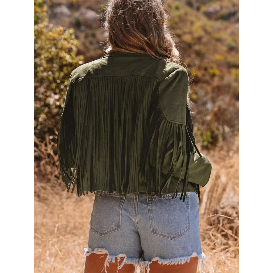 Cropped Fringe Faux Suede Jacket Apparel and Accessories