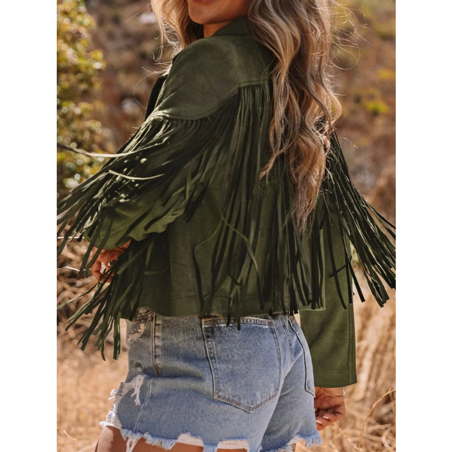 Cropped Fringe Faux Suede Jacket Apparel and Accessories