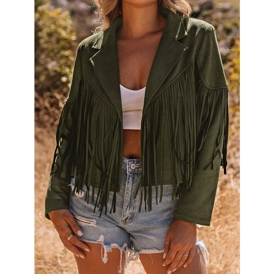 Cropped Fringe Faux Suede Jacket Apparel and Accessories