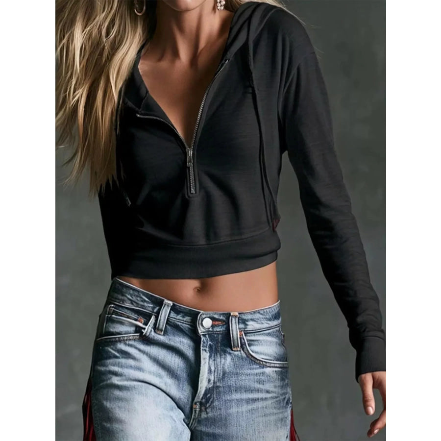 Cropped Half-Zip Hoodie Black / XS Apparel and Accessories