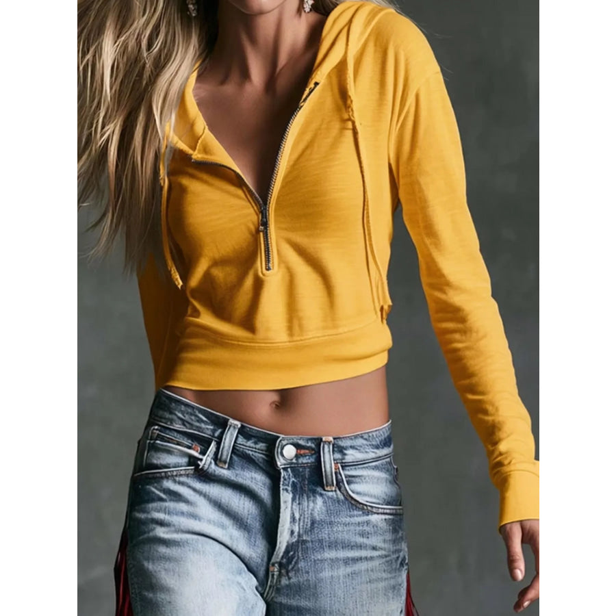 Cropped Half-Zip Hoodie Yellow / XS Apparel and Accessories