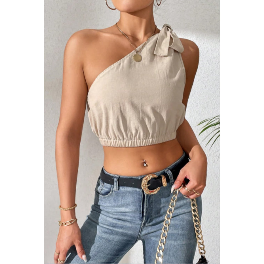 Cropped One-Shoulder Striped Tie Shoulder Tank Sand / S