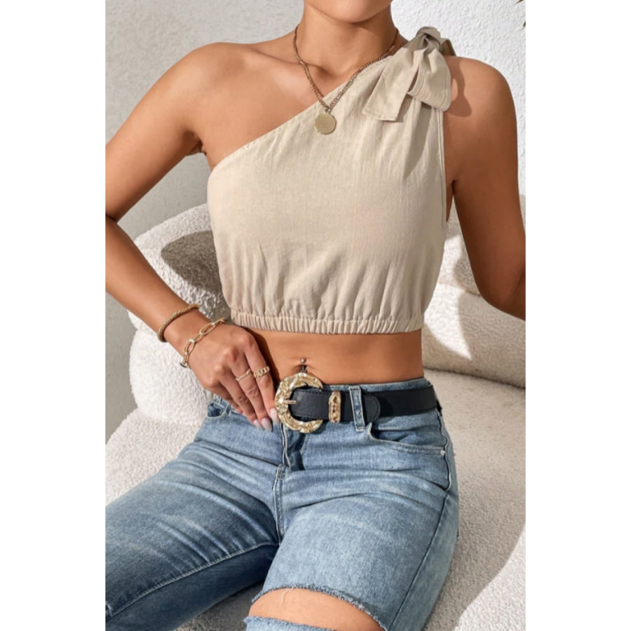 Cropped One-Shoulder Striped Tie Shoulder Tank