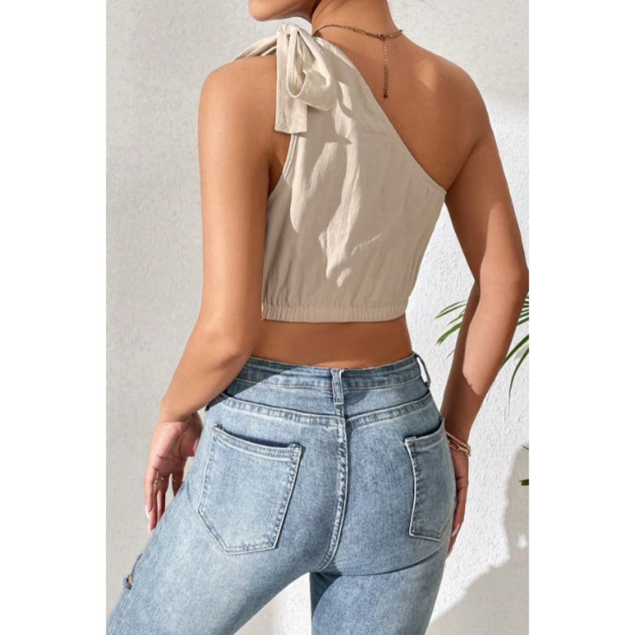 Cropped One-Shoulder Striped Tie Shoulder Tank