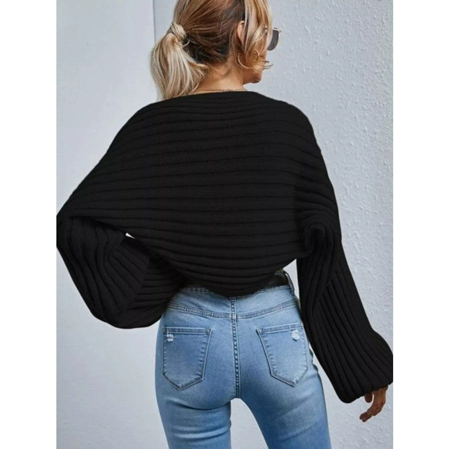 Cropped Ribbed Knit Cardigan Apparel and Accessories