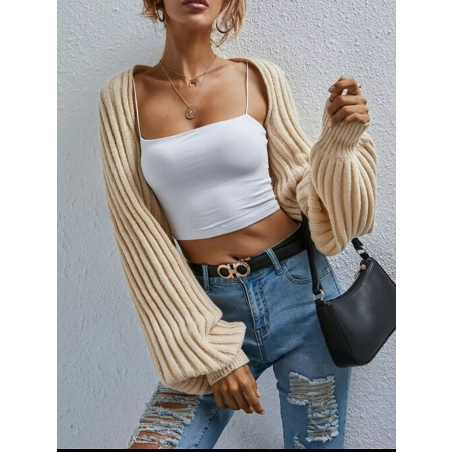 Cropped Ribbed Knit Cardigan Apparel and Accessories