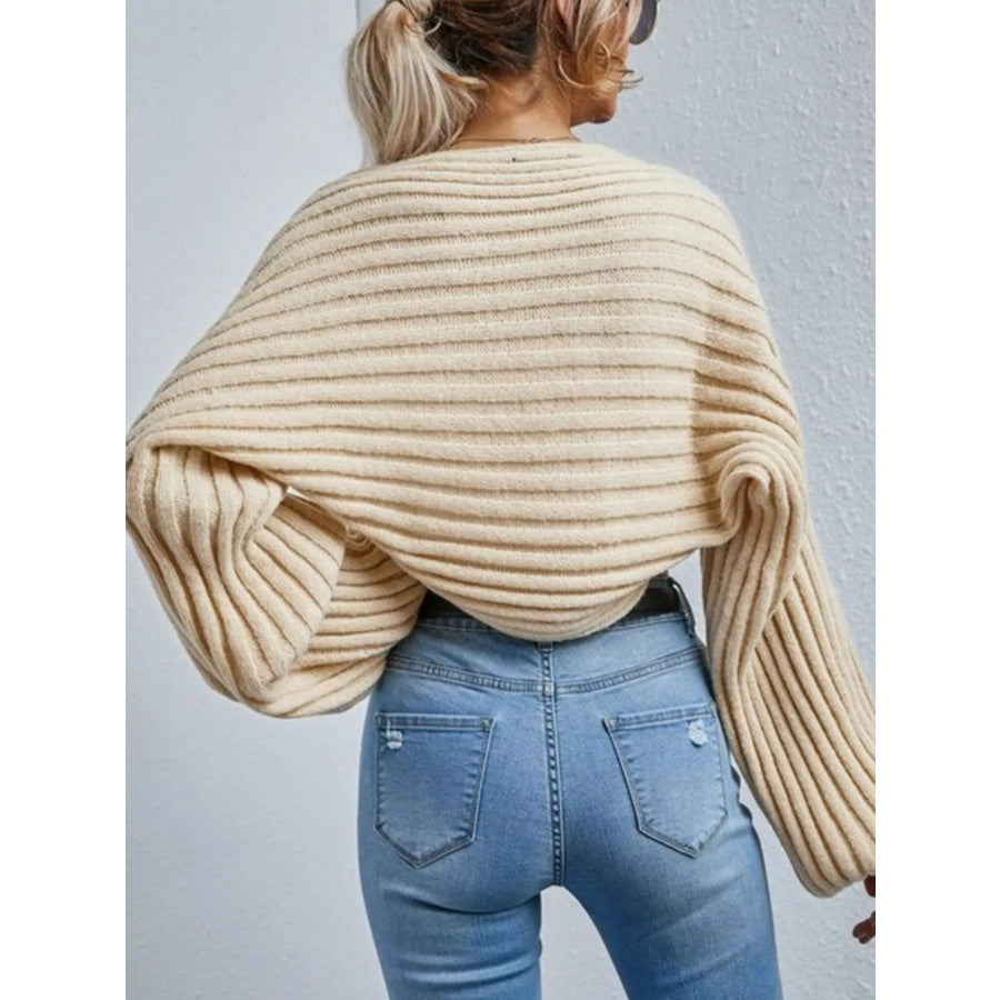 Cropped Ribbed Knit Cardigan Apparel and Accessories