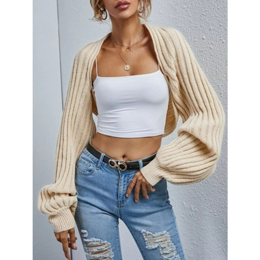 Cropped Ribbed Knit Cardigan Apparel and Accessories