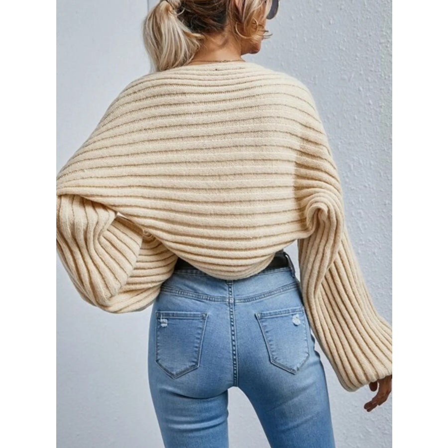 Cropped Ribbed Knit Cardigan Apparel and Accessories