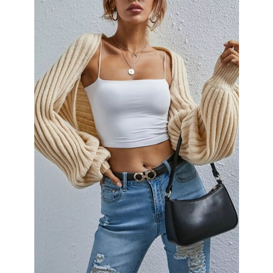 Cropped Ribbed Knit Cardigan Apparel and Accessories