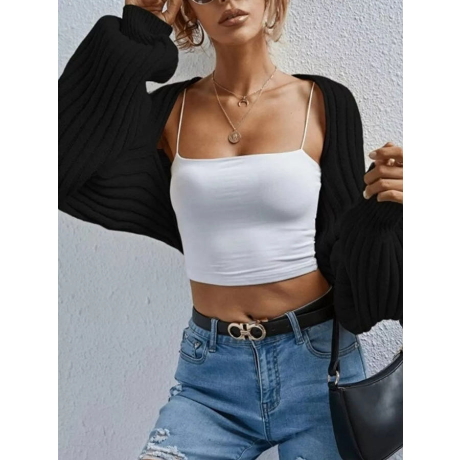 Cropped Ribbed Knit Cardigan Black / S Apparel and Accessories