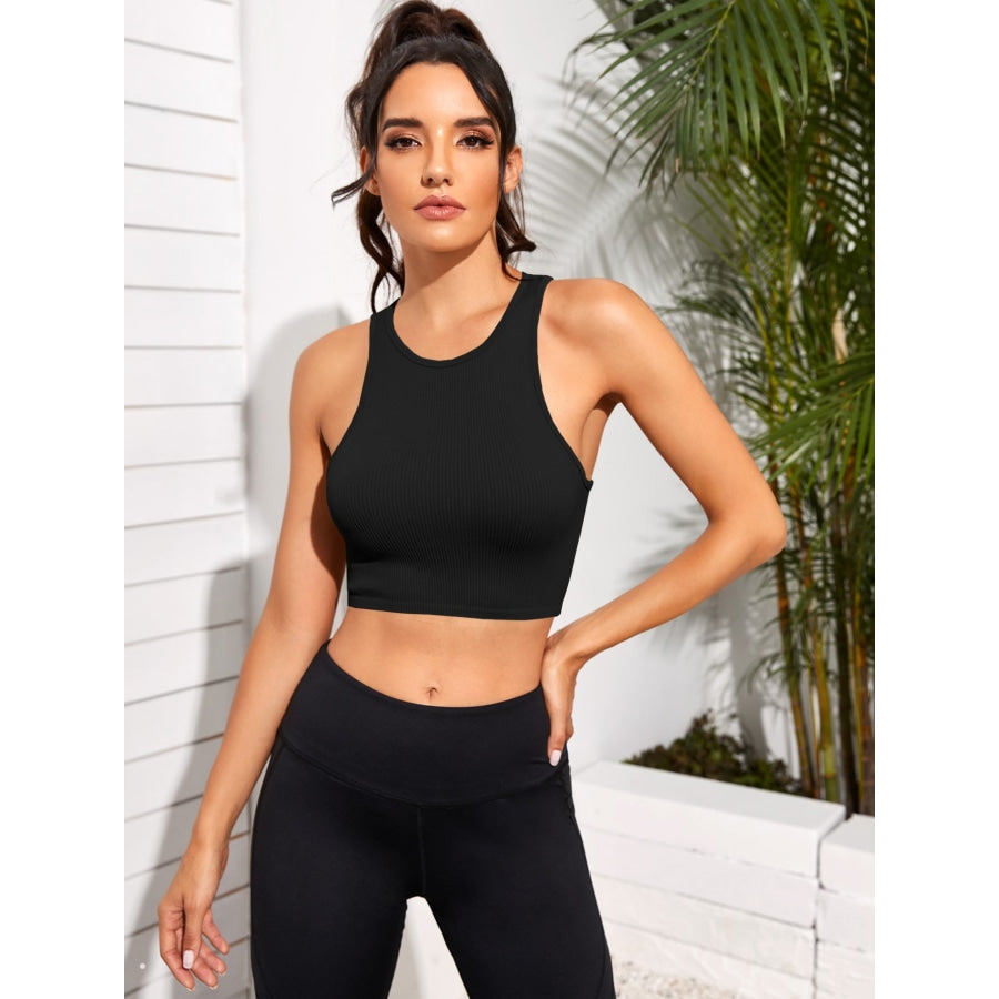 Cropped Round Neck Sports Tank Top Black / S