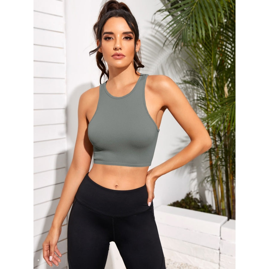 Cropped Round Neck Sports Tank Top Light Gray / S