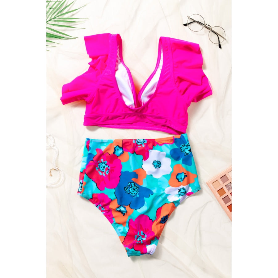 Cropped Swim Top and Floral Bottoms Set