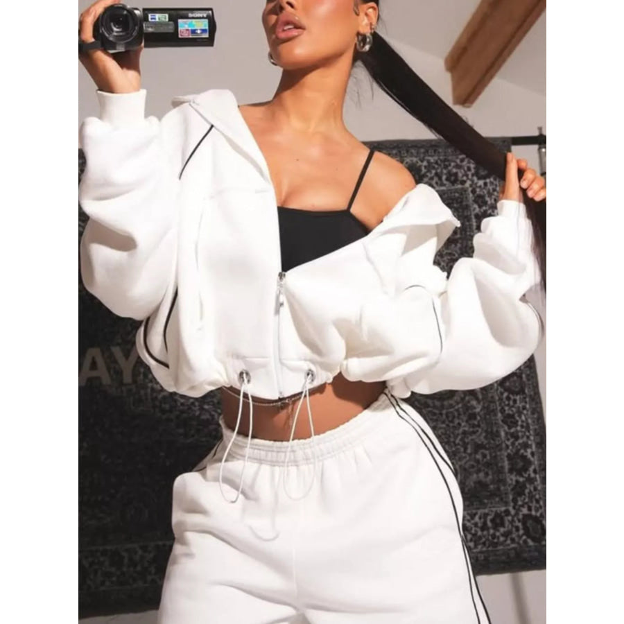 Cropped Zip-Up Hoodie and Wide-Leg Sweatpants Lounge Set Apparel Accessories