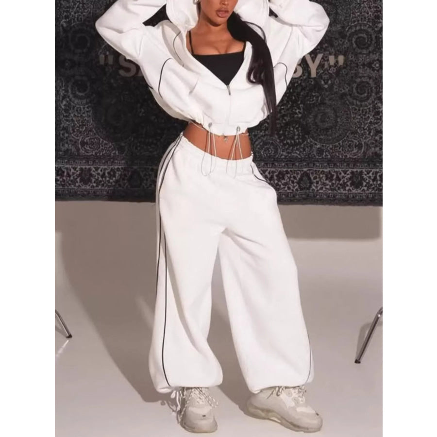 Cropped Zip-Up Hoodie and Wide-Leg Sweatpants Lounge Set Apparel Accessories