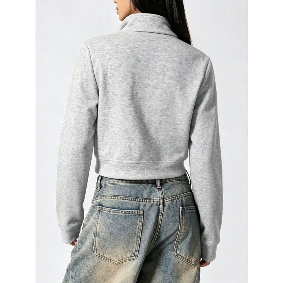 Cropped Zip-Up Outerwear with Decorative Buttons Apparel and Accessories