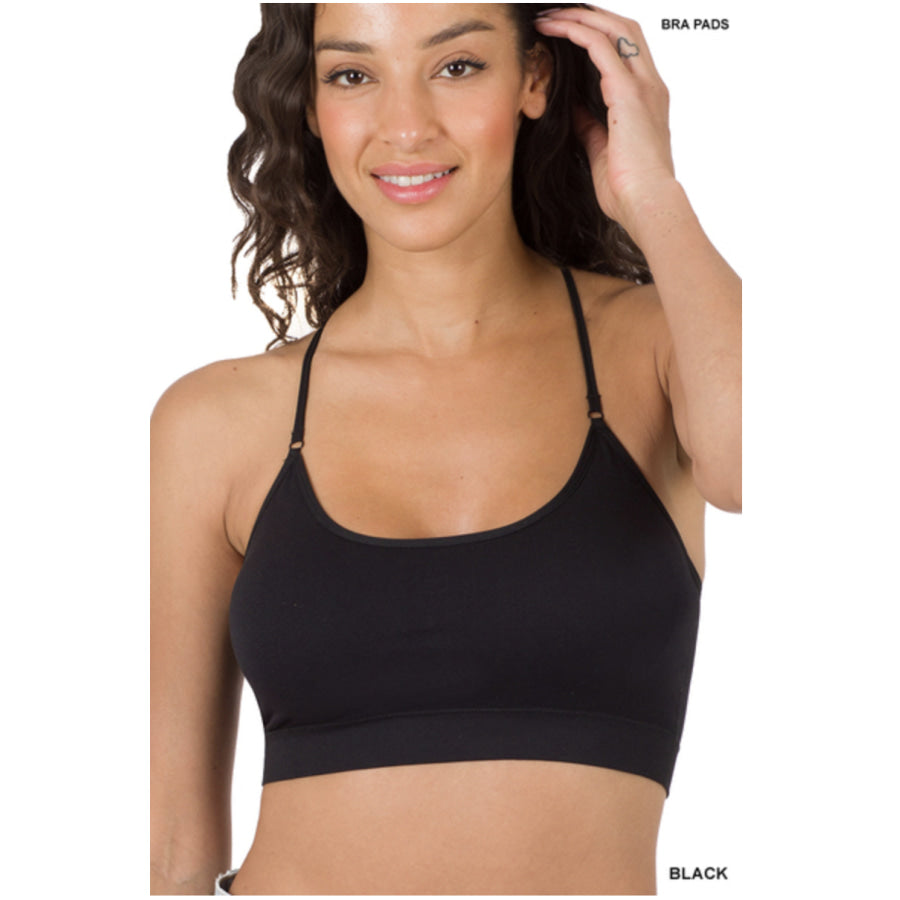 NEW! Cross Back Padded Seamless Bralette with Adjustable Straps Black / OneSize S-XL Bralette