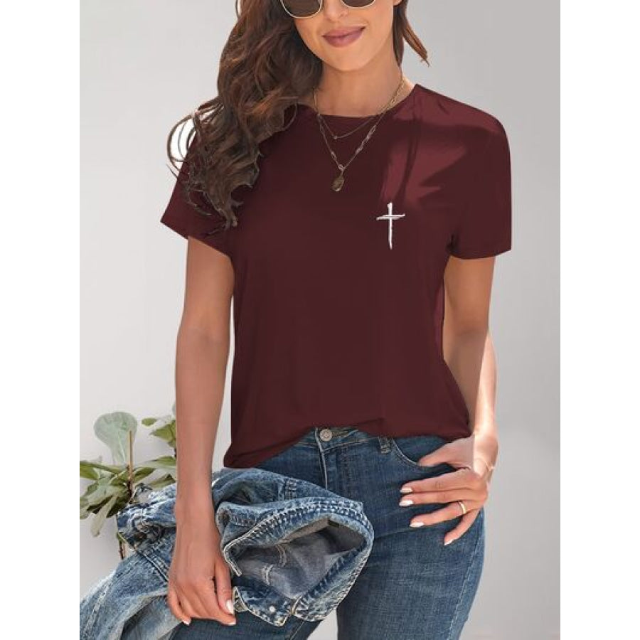 Cross Graphic Round Neck T - Shirt Apparel and Accessories